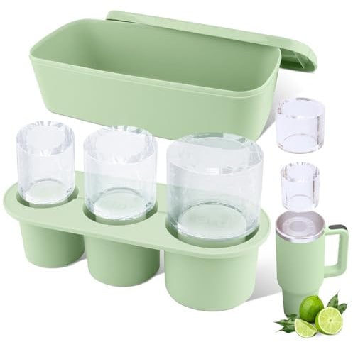 WUJUN Ice Cube Tray for Stanley Cup 30-40Oz Tumbler, Silicone Ice Cube Moulds with Lid and Bin for Chilling Cocktails, Whiskey, Drinks, Coffee, Easy Fill and Release Ice Make (Green, 40 oz)