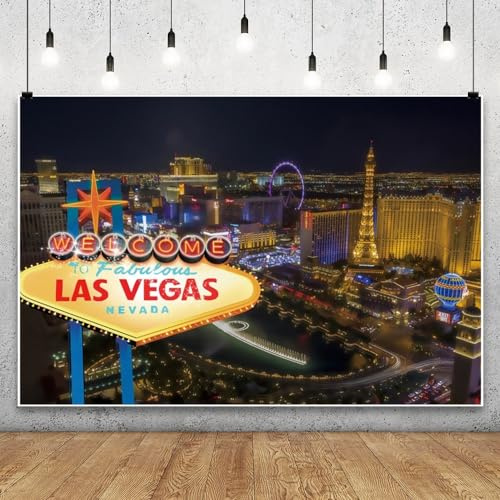 Renaiss 2.2x1.5m Willkommen in LAS Vegas Hintergrund LAS Vegas Nacht Stadt Fotografie Hintergrund Casino Poker Film Thematische Geburtstag Prom Party Dekoration Vinyl Foto Requisiten