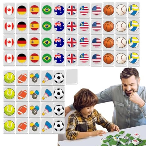 Mahjong Set für unterwegs, Mahjong Karten Set | Mahjong Spiel Strategiespiel - Mahjong Fliesen Nationalflagge, Gesellschaftsspielset, Bausteine für Kinder und Erwachsene, lustige Giabende