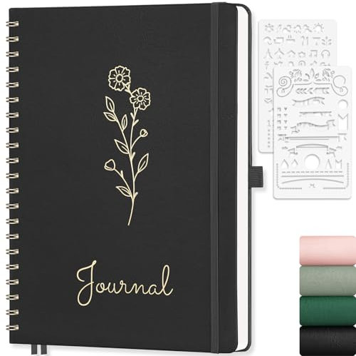 EMSHOI Gepunktetes Tagebuch, Spiralbuch, A4, großes Hardcover, Leder, 110 Seiten, 100 g/m², Punktraster, Notizbuch für Damen und Herren, Arbeit, Schreiben, Journaling, Zeichnen, 21 x 28,4 cm, Schwarz