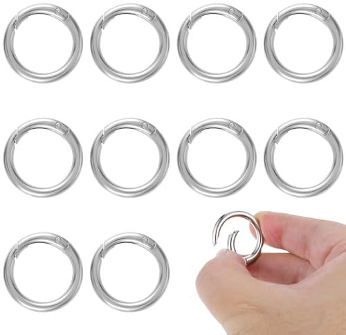 10 Stück Mini Karabinerhaken Metall Karabiner O Ring Spaltring 19 mm Mini Kettenverschluss Runde Federhaken für DIY Bastelarbeiten (Silber)