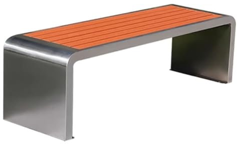 Gartenbank für den Außenbereich, Edelstahl und korrosionsbeständiger Kunststoff, Holz, doppelte rückenfreie Bank für Decks, Rasen, Pools, Hinterhöfe, ideal für Parks und Nachbarschaften