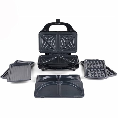 Salter Kuro XL 4-in-1 Snack Maker – Toasties, Waffles, Paninis, Omelettes, Deep-Fill Plates, PFAS-Free Non-Stick Coating, Auto Temperature Control, Power Indicator Lights, Cool Touch, 900W EK6343MBLK