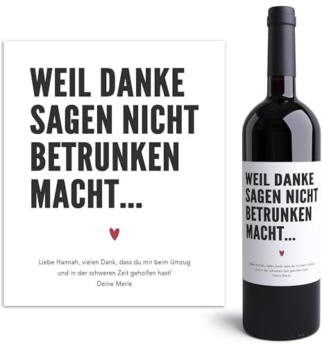 Dankeschön Geschenk klein Aufkleber Danke Weinetiketten personalisiert Flaschenetiketten Weinflasche Wein Etiketten selbstklebend 2 Stück | 10x12 cm
