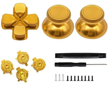 Boutons en métal pour manette PS5 Thump Grips D-Pad Touches d'action Croix directionnelle (doré)