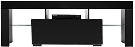 Bonnlo Meuble TV avec LED, Banc TV, Noire, Meuble TV avec Rangement, Meuble télé pour Salon, Chambre, 130 x 35 x 45cm (Noir)