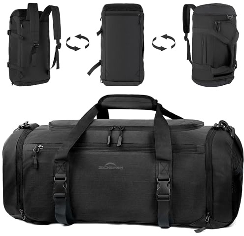 ZIOISNM Sporttasche Herren + Rucksack-Funktion, 36L Reisetasche Damen, Sporttasche Damen mit Schuhfach, Nassfach und Wärmedämmungsfach, Gym Bag für Fitness, Reisen, Schwimmen und Sport (Schwarz)