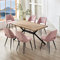 ANVOFONG Esstisch-Set mit 4 rosa Stühlen, 140 x 80 x 76 cm, rechteckiger Holztisch mit Ausgeschnittenen Stühlen, für Küche, Esszimmer und Wohnzimmer, dunkelbrauner Tisch