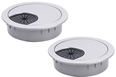 Lot de 2 œillets de câble de 65 mm en ABS argenté pour bureau et bureau d'ordinateur