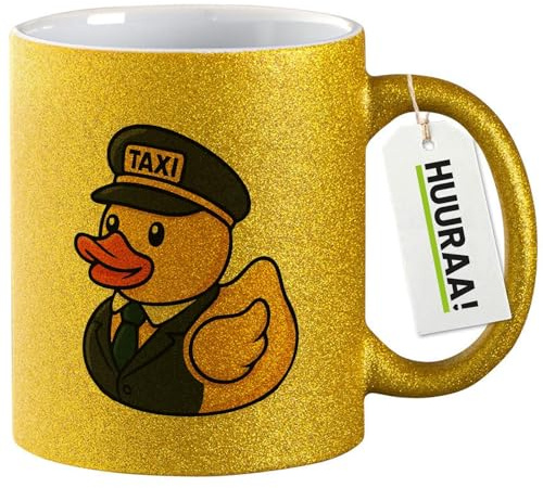 Huuraa Glitzertasse Quietscheente Taxi-Fahrer Gummiente Geschenk