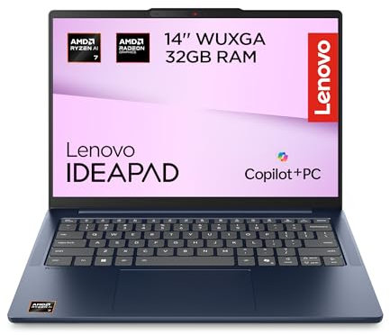 Lenovo IdeaPad Slim 5 Copilot+ PC 14 - AMD Ryzen AI 7 350, RAM 32GB, 1TB SSD, Grafica AMD Integrata, Notebook Display 14 pollici WUXGA (1920x1200) IPS, Windows 11 Home - Cosmic Blue