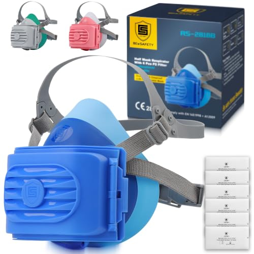 BEESAFETY Atemschutzmaske mit 6 P2 Filter,Staubmaske,Silikon,Mode | 2818 Wiederverwendbare Halbmaske für Harzverarbeitung, Schleifen,Feinstaub,Werkstatt,Baustelle,Holzarbeit,Metallbearbeitung