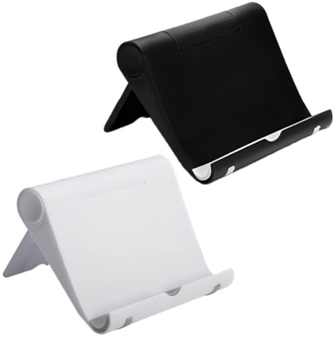 QEDBOJE Lot de 2 supports de téléphone portable, pliables, réglables, compatibles avec les smartphones (blanc + noir)