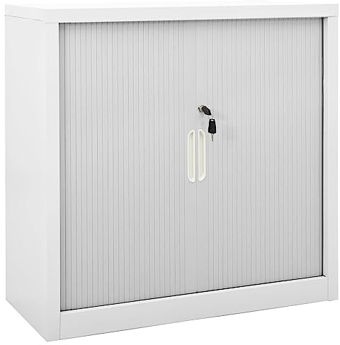 Qnhdfrt Grauer Stahl Schiebetürenschrank 90x40x90 cm mit Höhenverstellbaren Regalen und Schloss für Aufbewahrung in Kleinen Räumen als Robuster Lagerschrank