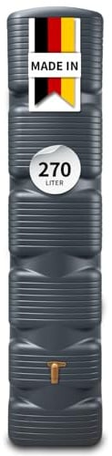 4rain Quadro Regentonne Wandtank 270 Liter Graphite Grey Moderne Optik | in Anthrazit schmale Lösung für die Hauswand mit Auslaufhahn und Deckelöffnung für Enge Bereiche im Außenbereich