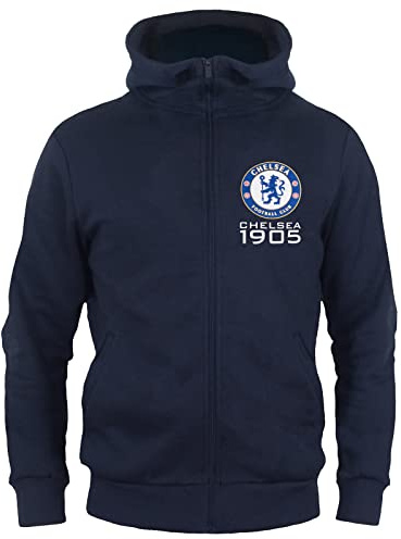 Chelsea Official Football Gift Boys Fleece Zip Hoody Navy Text 8-9 Years
