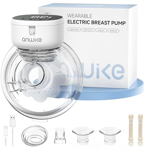 ANWIKE Wearable Breast Pump Hands Free 230g – Quiet 40dB Electric Breast Pump with 4 Modes 9 Levels, 2.5h Fast Charge, Smart Timer, 135° Flange, BPA-Free, for Travel & New Moms, Black