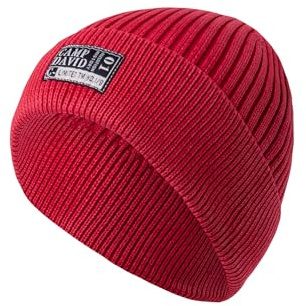 Camp David Herren Strickmütze Stone Washed mit Label Patch Royal Red, None