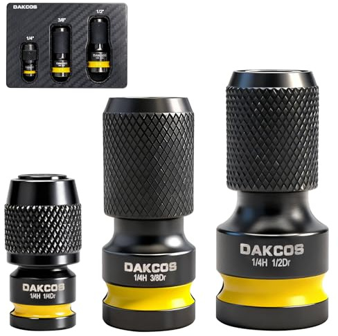 DAKCOS Adaptateur pour douille à embout 1/23/81/4 carré à 1/4 hexagonal | Adaptateurs pour clé à chocs et porte embout visseuse, Mandrin à Libération Rapide, en Cr-Mo