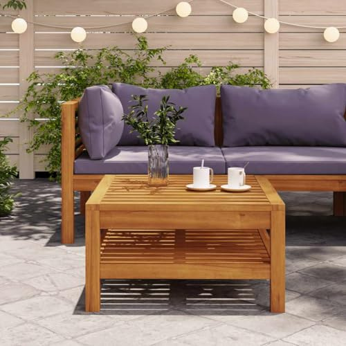 Teenpull Couchtisch 65x65x35 cm, Massivholz Akazie geölt, wetterfest für Garten, Terrasse, Balkon, robuste Tischplatte mit Latten-Design, langlebige Außenmöbel