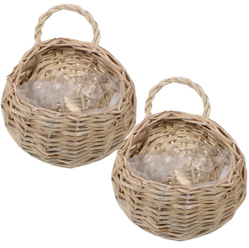 HINTRMENT Cestos Mimbre Decoración Organizador Decorativo y Porta Flores, Cesta de Almacenamiento Colgante de Madera para Plantas, 2 Piezas, Entrada y Pared