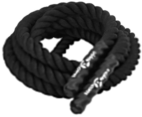 Ziaphsol Battle Rope Noir 6 m 4,5 kg Polyester Diamètre 38 mm Corde de fitness pour musculation, endurance, coordination, vélo d'appartement, vélo elliptique, ergomètre, rameur, stepper