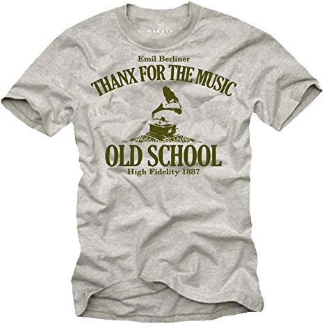 MAKAYA Musik Band T-Shirt für Herren Shirt Farbe Grau Logo Oliv Grammophon Größe XXXL