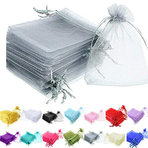 Time to Sparkle 25 Pcs Organza Gift Bags - Silver 10x15cm | Wedding Party Favour Jewellery Packing Pouches