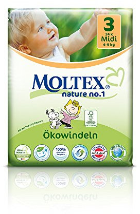 Moltex Nature No. 1 Ökowindeln, Größe 3 (Midi), 4-9 kg, (1 x 34 Windeln)