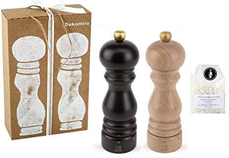Dekomiro Peugeot Set Paris Pfeffermühle und Salzmühle Schoko und Natur 18 cm u-Select Stiftung Warentest Sieger Heft 1/2016 Geschenkset mit 100 gr. Salz