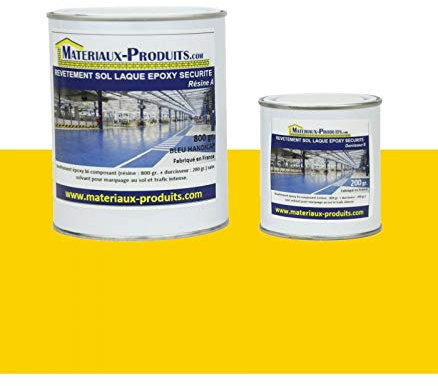 MATPRO - Revêtement Peinture pour Sol Laque Époxy Sécurité et Marquage - Auto-Lissant - pour Travaux Neuf/Réparation - Aspect Miroir Brillant - Jaune - 1Kg