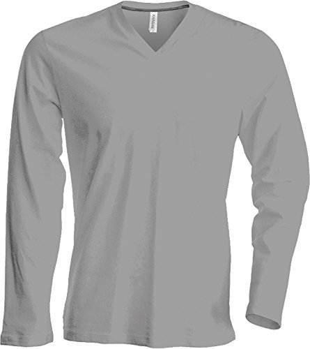 Kariban Mens Slim Fit Long Sleeve V Neck T-Shirt (L) (Grey)