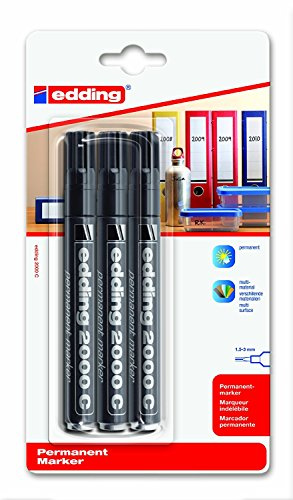 Edding 2000 C Permanent Marker - Black - Pack of 3 - round tip 1.5-3 mm - quick-drying permanent markers - 4-2000C