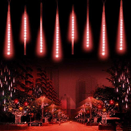 SUAVER LEDs Meteorschauer Regen Lichter, Wasserdichte Regentropfen Solar Licht Garten Lichterketten mit 30cm 10Tube 360LED,dekorative Lichter für Hochzeits Weihnachtsbaum(Rot)