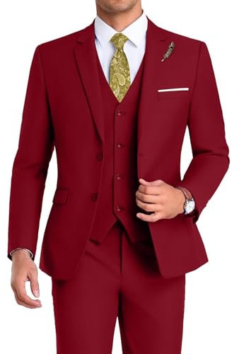 Mrbuerly Men's Suits 3 Piece Tuxedo, Red, XL