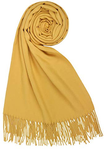PB-SOAR Damen Herren XXL Einfarbiger Schal für Winter, Schals Winterschal Damenschal Halstuch Pashmina Stola mit Fransen, 18 Farben auswählbar (Gelb)