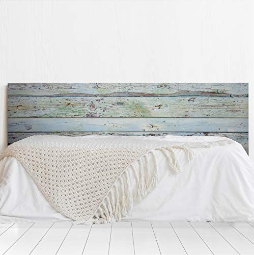 MEGADECOR DECORATE YOUR HOME Tête de lit en PVC décoratif et économique Texture Bois Planches Horizontales peintes Plusieurs Tons Turquoise Vieilli Plusieurs Dimensions (100 x 100)