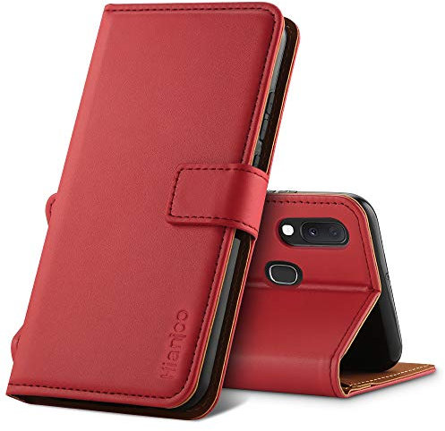 Hianjoo Hülle Kompatibel für Samsung Galaxy A20e, Handyhülle Tasche Premium Leder Flip Wallet Case Kompatibel für Samsung Galaxy A20e [Standfunktion/Kartenfächern/Magnetic Closure Snap], Rot