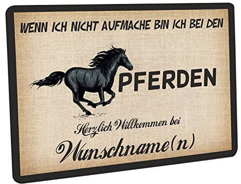 Crealuxe Personalisierbare Fußmatte - Wenn ich Nicht aufmache Bin ich bei den PFERDEN - Türmatte mit Wunschtext, Name oder Motiv – rutschfest – 60x40 cm – Türvorleger für Innen & Außen