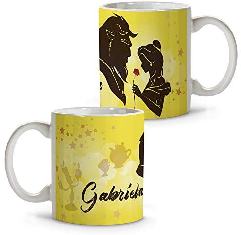 LolaPix Tazza personalizzata con nome/testo. Regali personalizzati per tifosi. Vari disegni e colori interni. LA BELLA E LA BESTIA