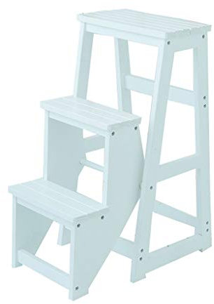CGF Tritthocker Hölzerne 3 Schritt Klappleiter Hocker Tragbare Fußhocker Home Library Dachboden Leiter/Flower Stand/Regal/Hocker - Last 300Lb (3 Farben)