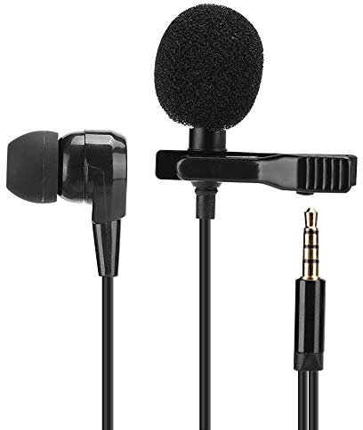 Lavalier Mikrofon, 1,4m Omnidirectional Kondensator Lapel Mic mit Einfacher Clip und Kopfhörer für Video Conference, Recording Interview, Podcast, Diktat usw.