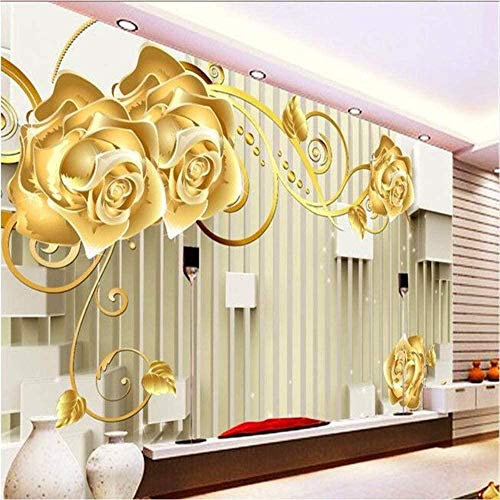 XiuTaiLtd Custom Photo Wallpaper-3D Luxury Living Room Living Room Gold Rose White Box Modern Art Wallpaper Decoration -450x315 CM