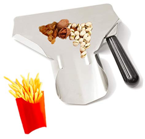 Millie Cuchara para palomitas de maíz de acero inoxidable, herramienta de llenado fácil para bolsas y cajas, gran utilidad para servir aperitivos, postres, hielo, cuchara de freír francesa