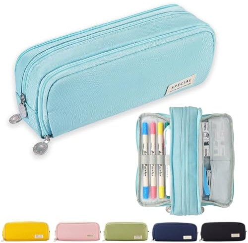 X SIM FITNESSX Federmäppchen Federtaschen Teenager Mädchen Mäppchen Etui Stifte 3 Fach, Große Kapazität Pencil Case für Schule & Büro (Helle Blau)