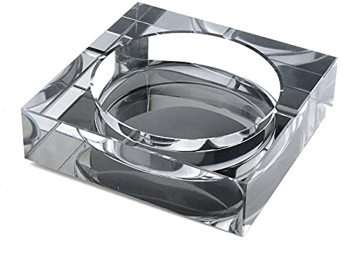 Semetall Großer Glas-Aschenbecher, moderner transparenter Aschenbecher für Büro, drinnen, draußen, Terrasse, Heimdekoration (schwarz, quadratisch, 15,2 x 15,2 cm)