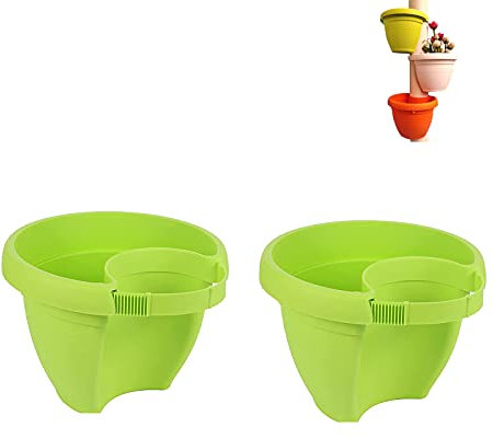 Koomuao 2 stücke Regenrohr Blumentopf Kunststoff Fallrohr Blumentöpfe,Hängende Blumentöpfe mit Standstange Hängen Pflanzer Dachrinne Fallrohr Auslauf Blumentopf (Grün)