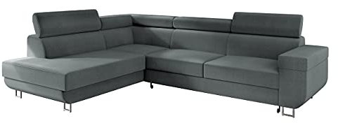 Mirjan24 Ecksofa mit Schlaffunktion und Bettkasten Fonti, Eckcouch für Wohnzimmer, Einstellbare Kopfstützen, Sofa des Typs L, Bettfunktion, Wohnlandschaft (Manila 16, Seite: Links)