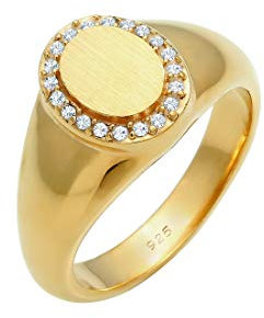 Elli PREMIUM Ring Damen Siegelring Elegant mit Kristallen aus 925 Sterling Silber vergoldet