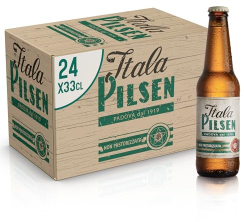 Itala Pilsen Cassa Birra con 24 Bottiglie da 33 cl, 7.92 L, Birra Non Pastorizzata dal Gusto Autentico, Ricco e Distintivo, Gradazione Alcolica 4.8% Vol